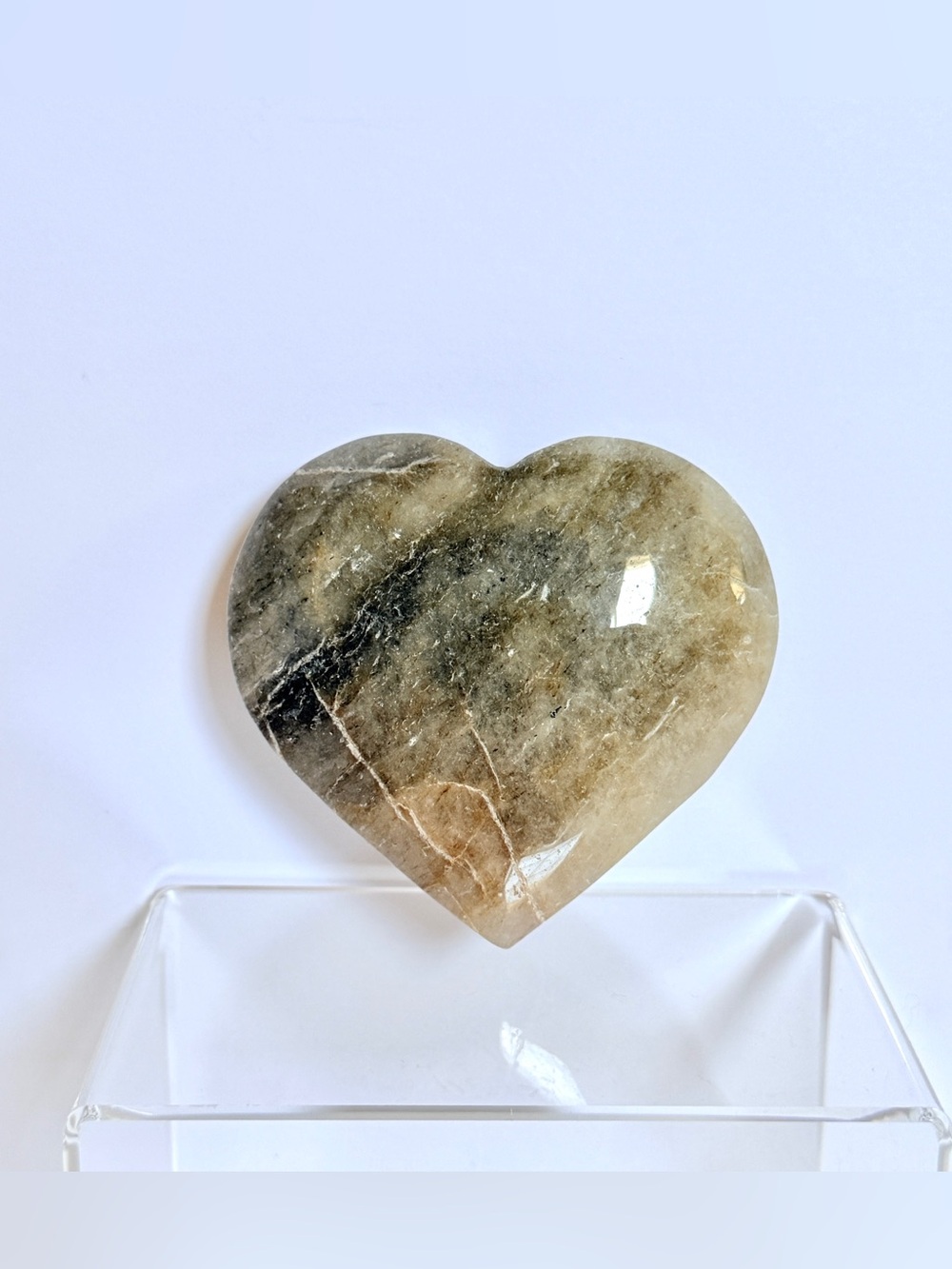 Mystic Smoky Quartz Heart – Polished Gemstone Sculpture Carving 11.9oz